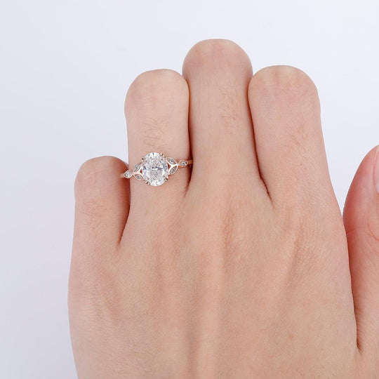 Art Deco Moissanite Leafs Prongs Engagement Ring Unique Women Fine Ring For Wedding Gift - Esdomera