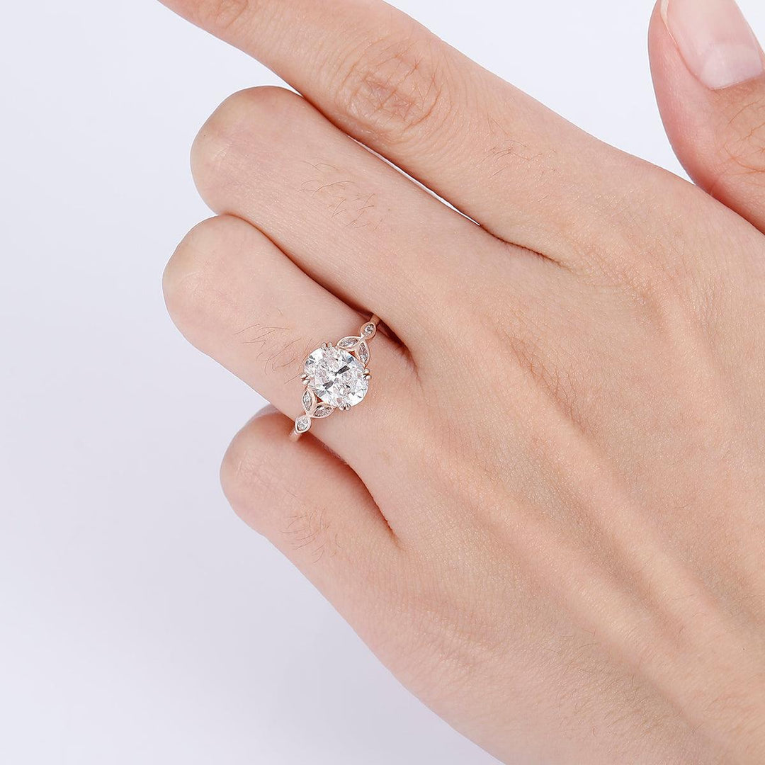 Art Deco Moissanite Leafs Prongs Engagement Ring Unique Women Fine Ring For Wedding Gift - Esdomera