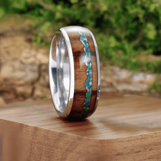 Artsy Branches Emerald Engagement His and Hers Wedding Rings Wood Tungsten Promise Couple Rings Set - Esdomera