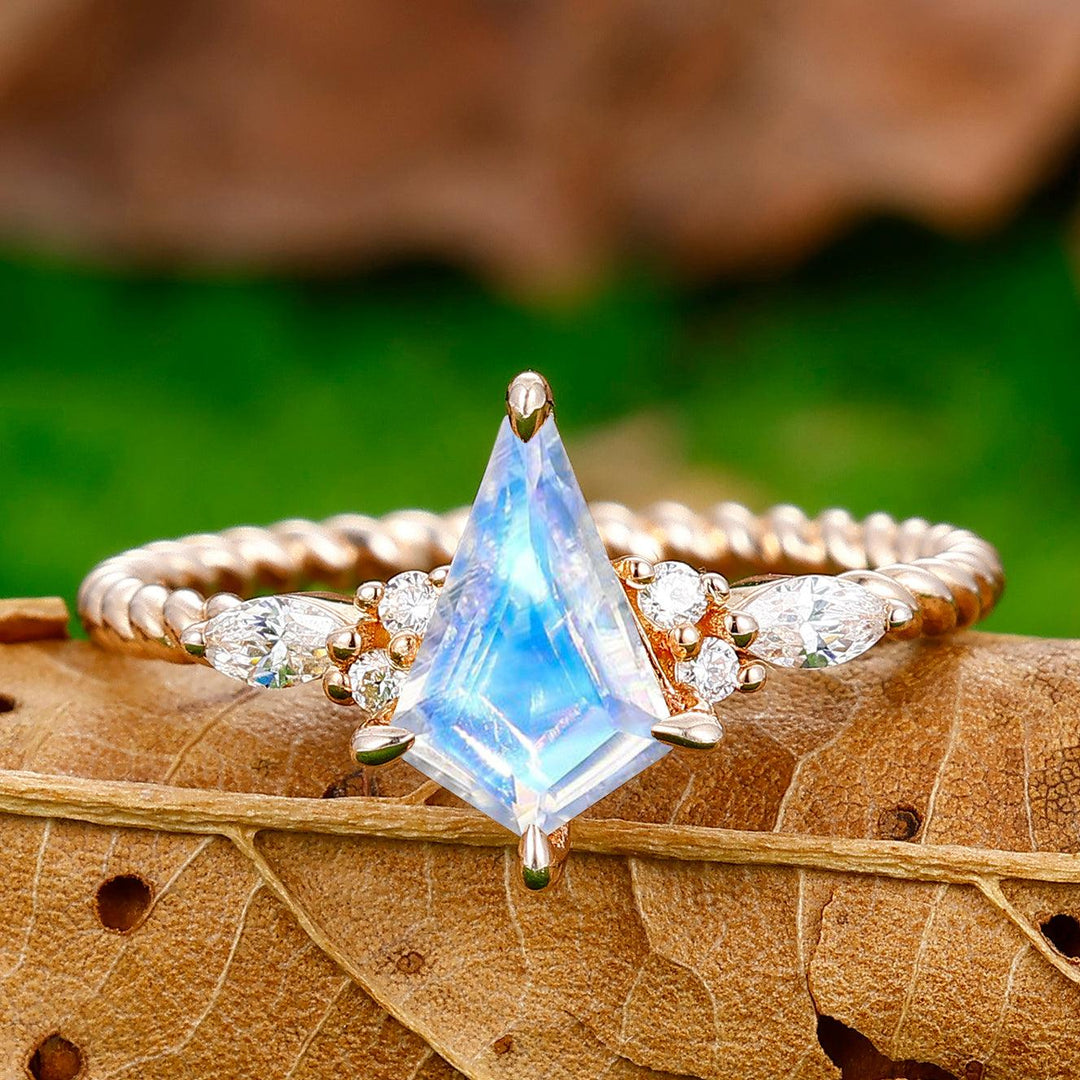 Artsy Twisted Rope 1.35CT Kite Cut Moonstone Engagement Ring Women Fine Ring - Esdomera