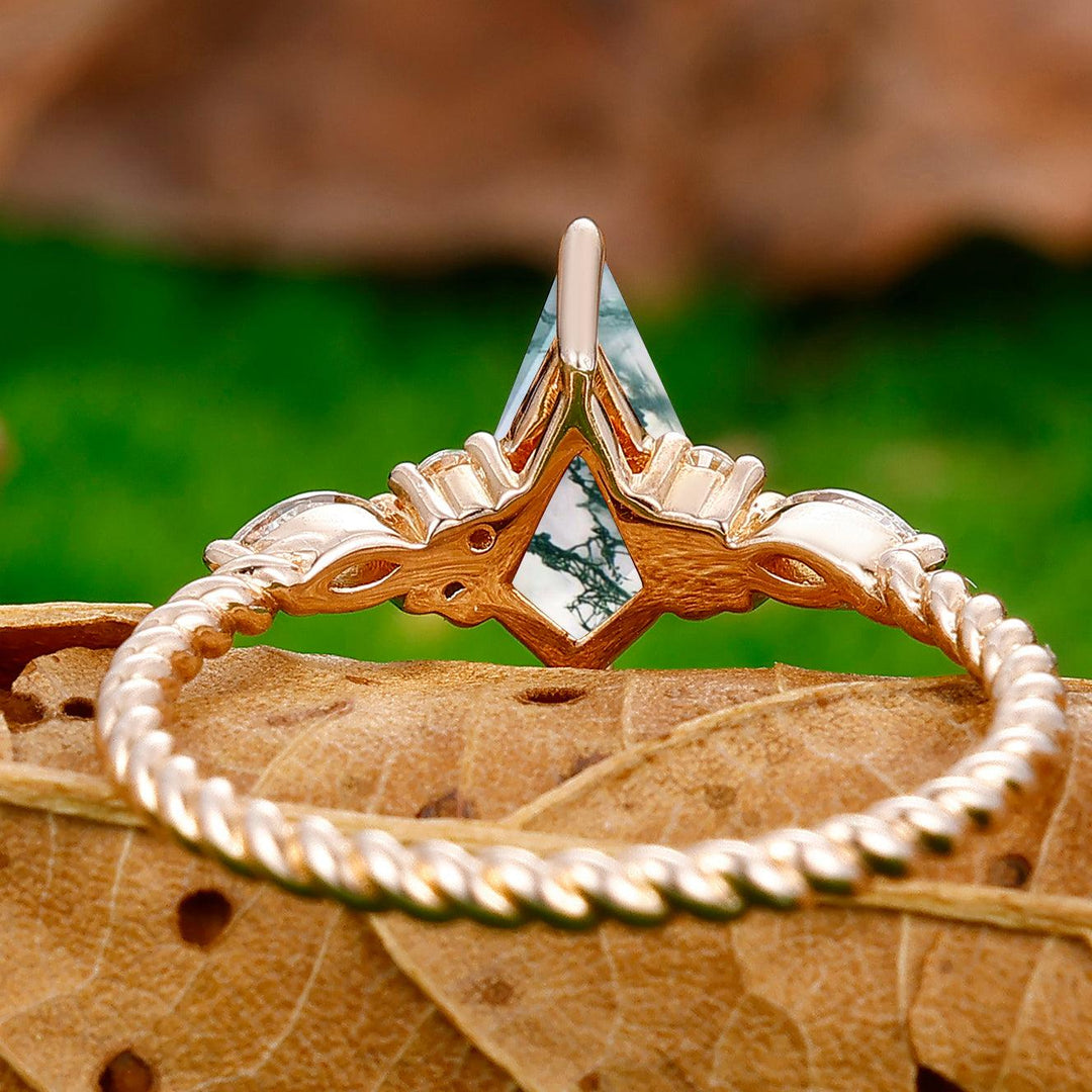 Artsy Twisted Rope 1.35CT Kite Cut Moss Aagte Engagement Ring Anniversary Gift - Esdomera