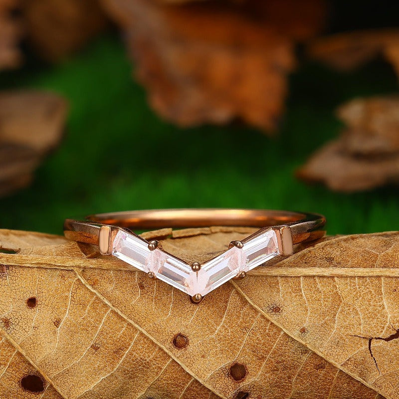 Baguette Cut Moissanite Stacking Matching Band CZ Wedding Ring - Esdomera