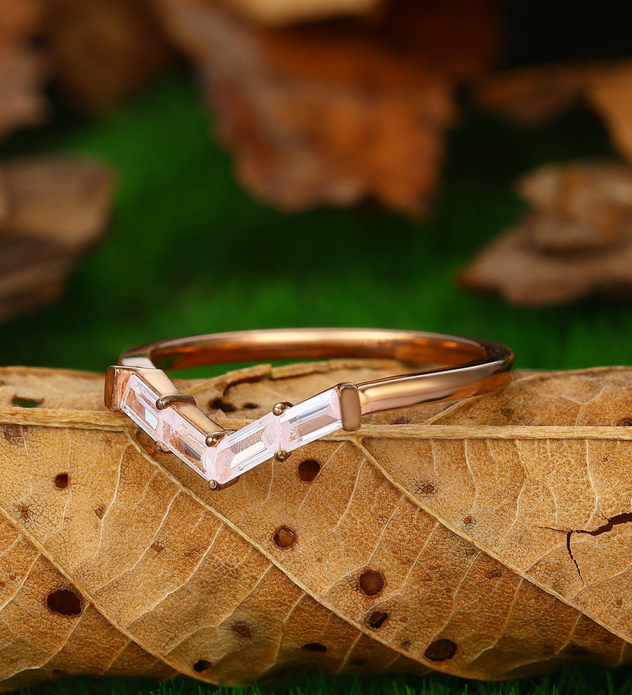 Baguette Cut Moissanite Stacking Matching Band CZ Wedding Ring - Esdomera