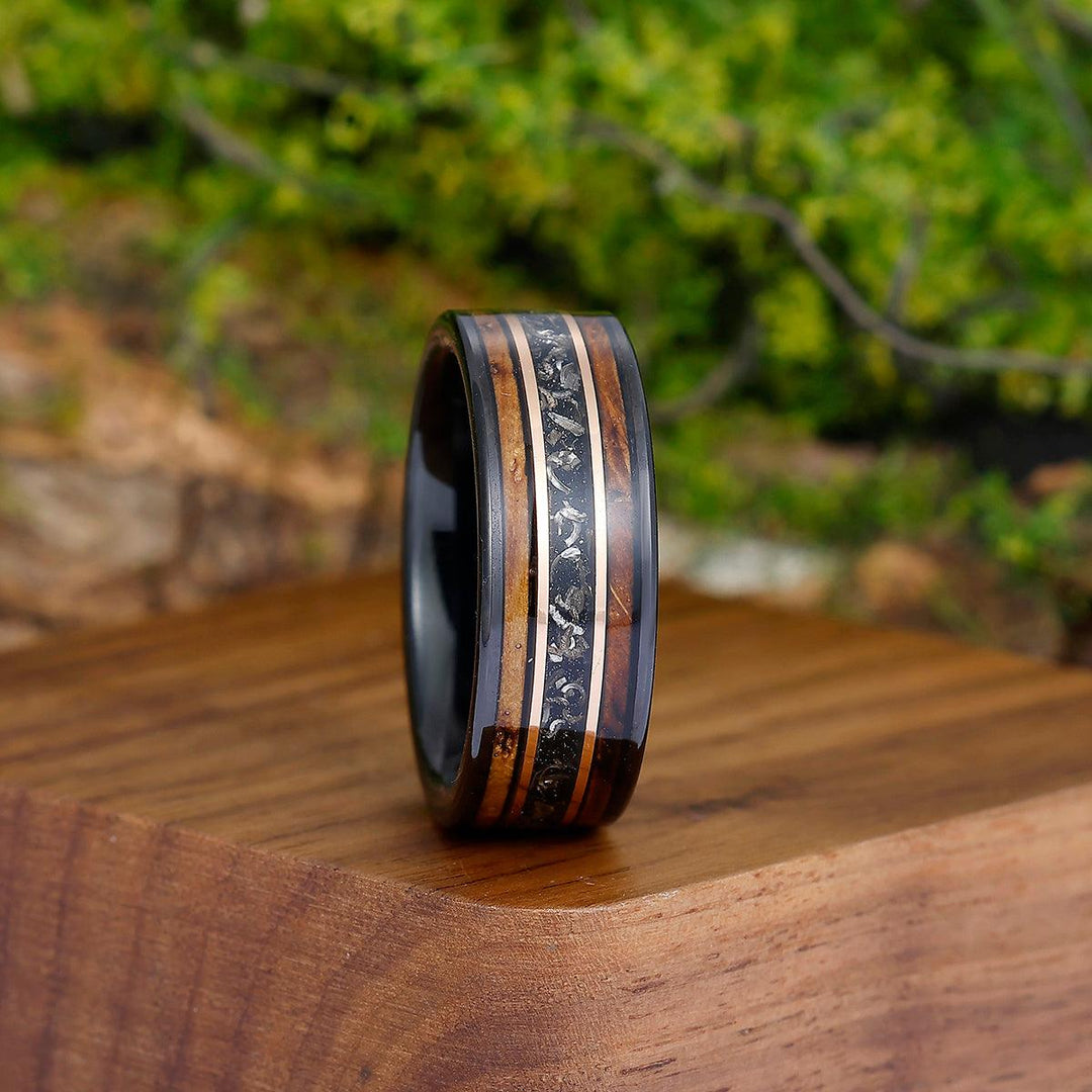 Batten Black Meteorite Gold Bullion Tungsten Wedding Band For Anniversary Gift - Esdomera