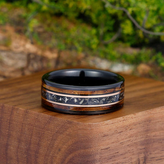 Batten Black Meteorite Gold Bullion Tungsten Wedding Band For Anniversary Gift - Esdomera