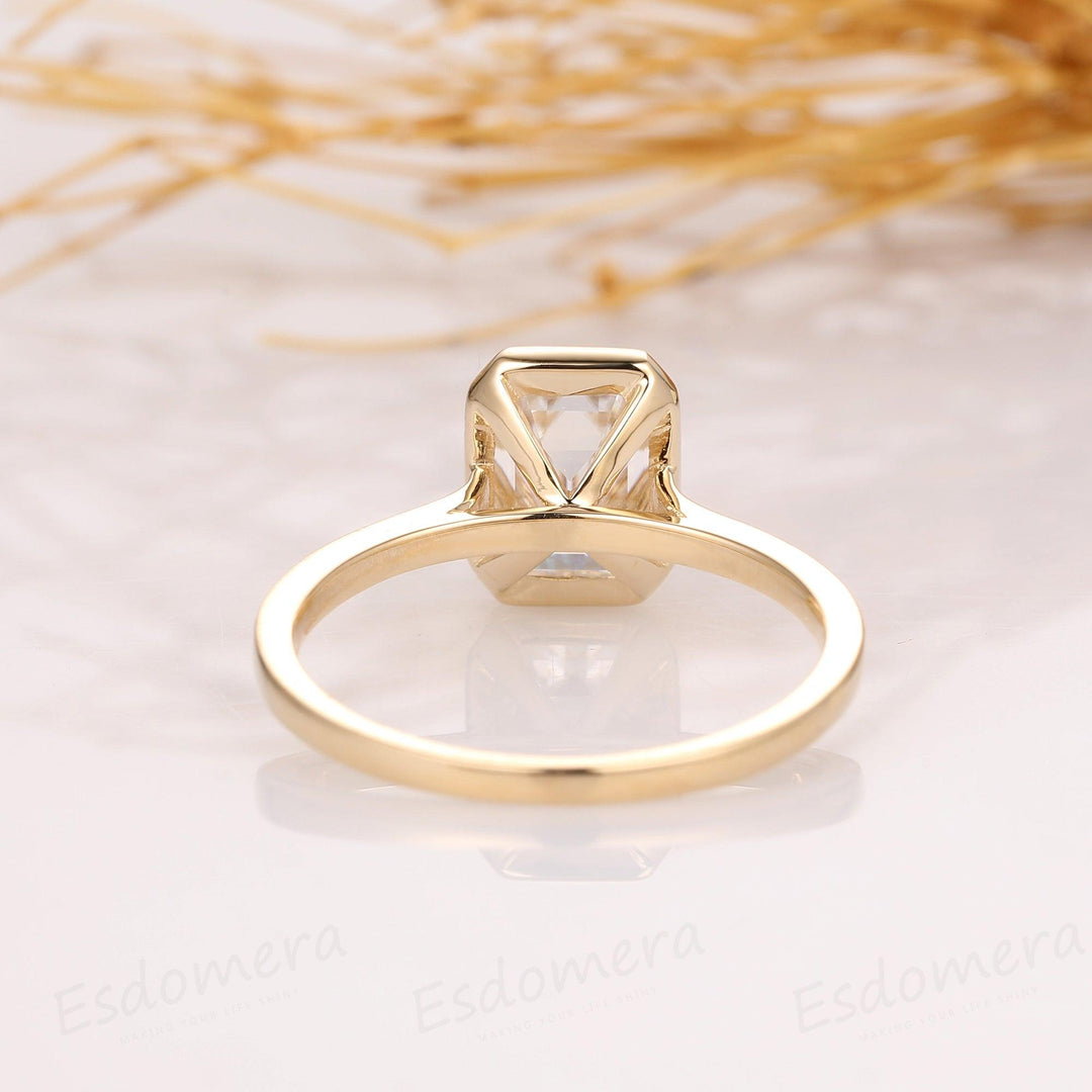 Bezel Set 2CT Emerald Cut Lab Grown Diamond Engagement Ring - Esdomera