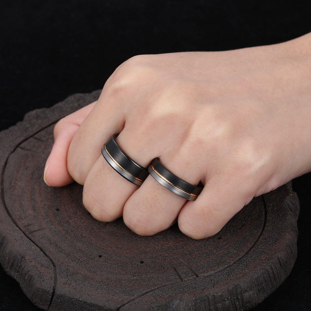 Black-Rose Gold-Silver Three-Color Couple Ring Sets His and Hers