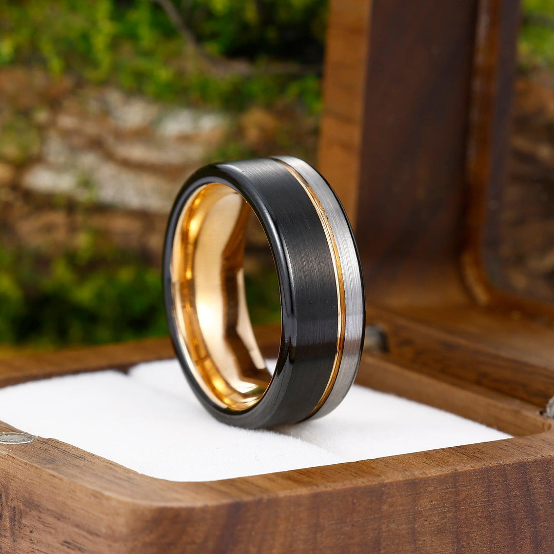 Black Rose Gold-Silver Three-color Tungsten Steel Ring 8mm Men's Ring Birthday Gift - Esdomera