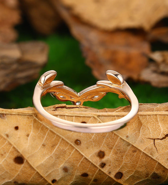 Branch Curved Leaf Stacking Ring 14k Rose Gold Bridal Wedding Band - Esdomera