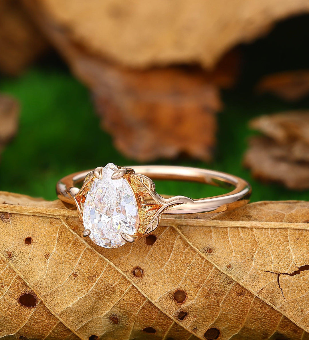 Branch Pear Shape Lab Grown Diamond Statement Ring Rose Gold - Esdomera