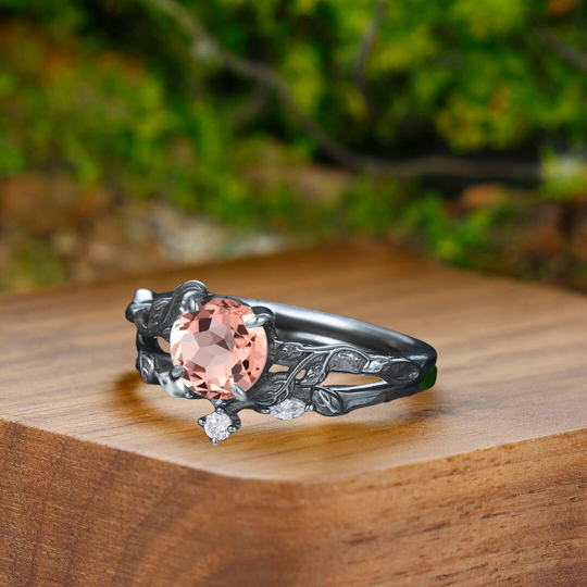 Brilliant Pink Morganite Engagement Couple Rings Unique Promise Matching Wedding Bands For Men And Women - Esdomera