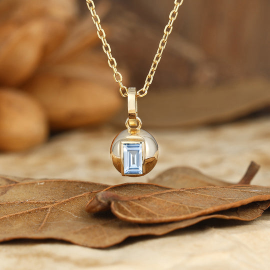 Collana con Ciondolo Sfera Intarsiata in Acquamarina Solitaire Oro Rosa Donna