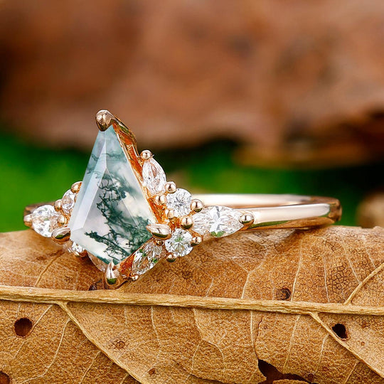 Classic 1.35 Carat Kite Cut Moss Agate Prong Setting Ring For Birthday Gift - Esdomera