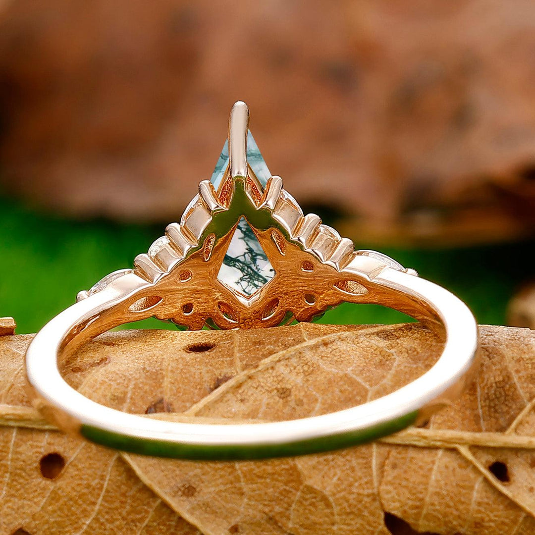 Classic 1.35 Carat Kite Cut Moss Agate Prong Setting Ring For Birthday Gift - Esdomera