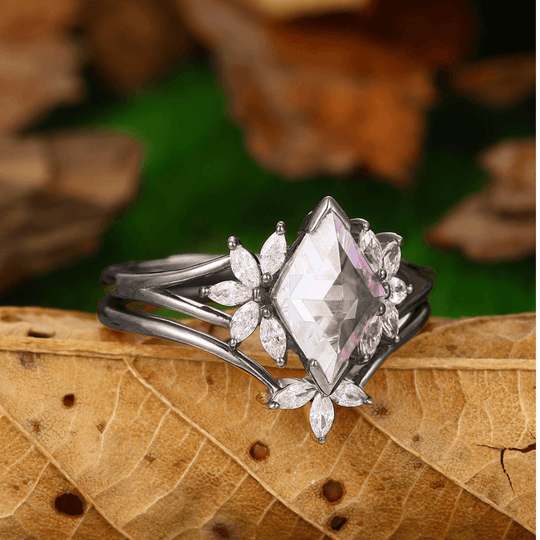 Classic Moissanite Engagement Petal Couples Ring Set Matching Tungsten Promise Wedding Rings - Esdomera