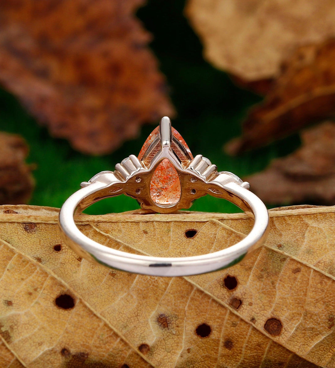 Classic Natural Sunstone Engagement Ring Women Fine Ring Promise Orange Gemstone Ring - Esdomera