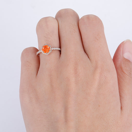 Classic Orange Sunstone Engagement Ring Milgrain Moissanite Promise Wedding Ring - Esdomera