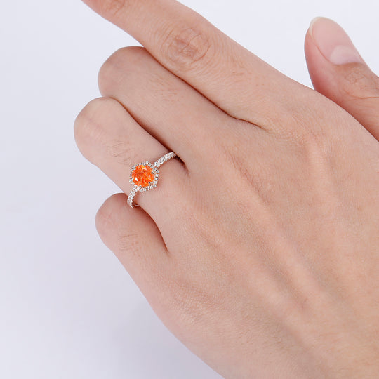 Classic Orange Sunstone Engagement Ring Milgrain Moissanite Promise Wedding Ring - Esdomera