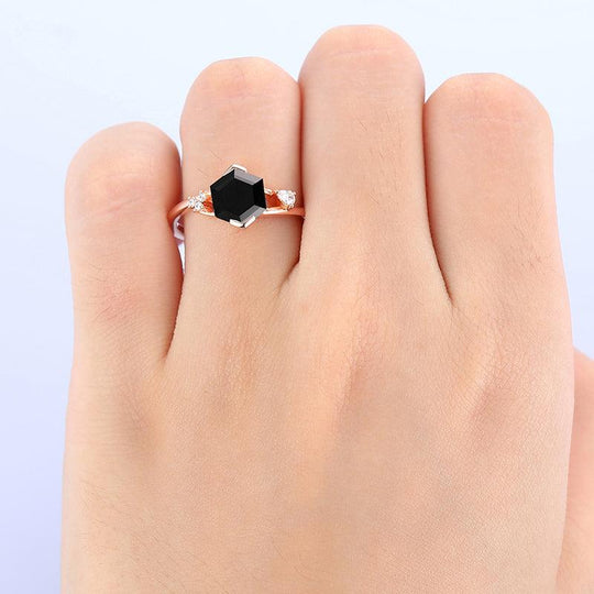 Cluster 1.7 CT Hexagon Cut Natural Black Onyx Sterling Sliver Ring - Esdomera
