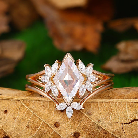 Cluster t Rhombus Cut 2CT Moissanite Wedding Ring Art Deco Bridal Set - Esdomera