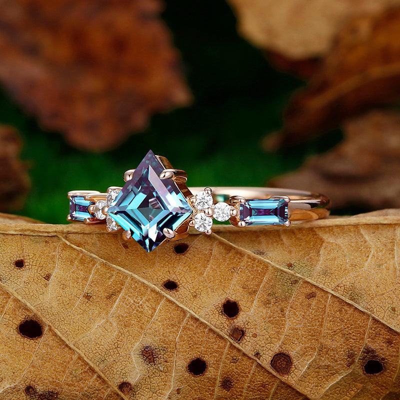 Color Changing Kite Cut Gold Sliver June Birthstone Cluster