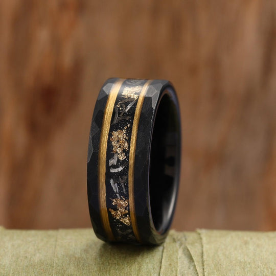 Couples Black Meteorite Rings His and Hers Black Onyx Gemstone Diamond Wedding Couples Ring Set - Esdomera