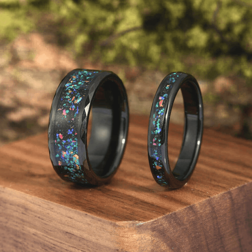 Crab Nebula Ring Set His and Her Tungsten Wedding Band Silver Ring Set Outer Space Ring - Esdomera