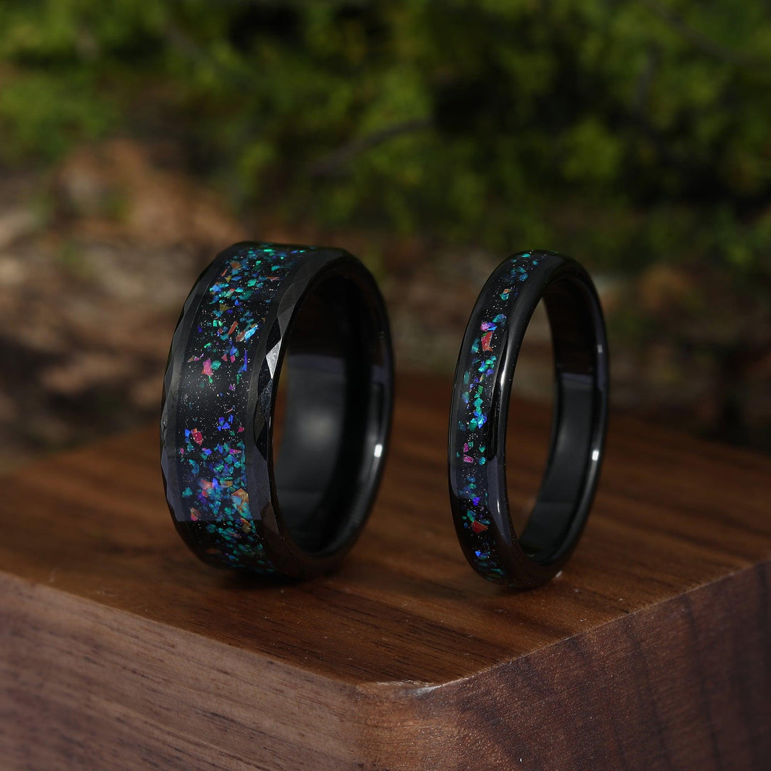 Crab Nebula Ring Set His and Her Tungsten Wedding Band Silver Ring Set Outer Space Ring - Esdomera