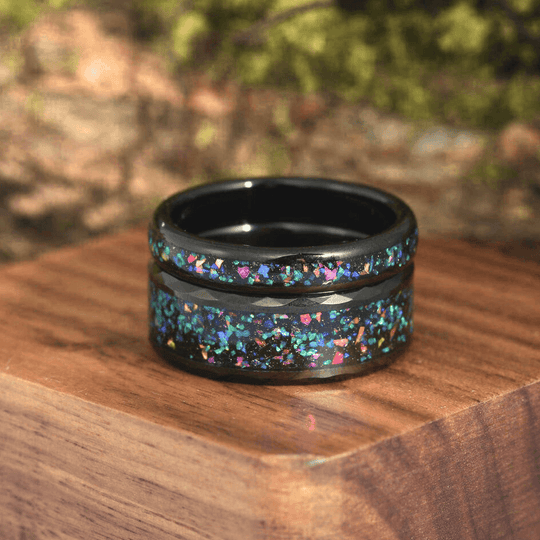 Crab Nebula Ring Set His and Her Tungsten Wedding Band Silver Ring Set Outer Space Ring - Esdomera