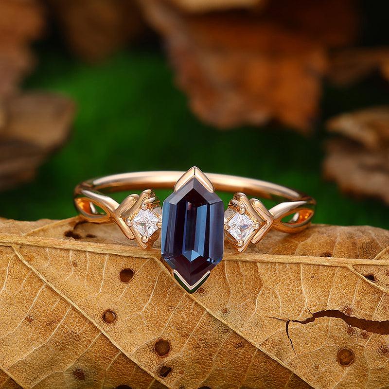 Cross Shank Half Eternity Natural Alexandrite 14k Rose Gold Bridal Anniversary Ring - Esdomera