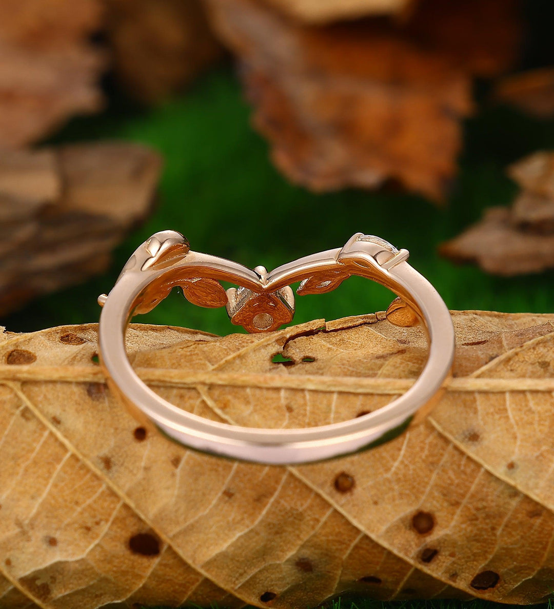 Curved V Shaped Stacking Ring Rose Gold Wedding Ring - Esdomera