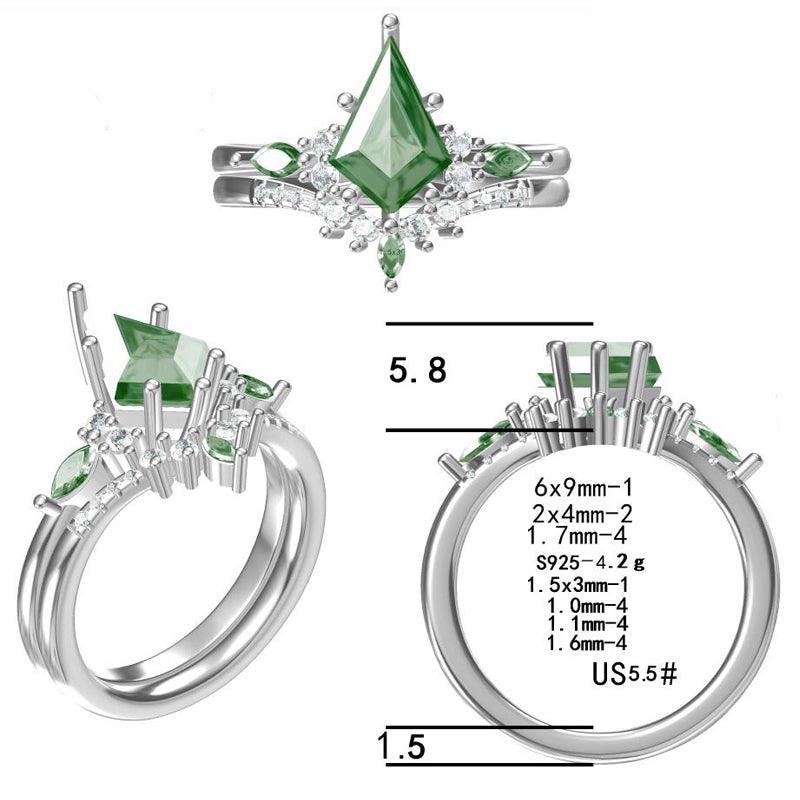 Custom Order- 925 Sterling Silver 1.35CT Kit Cut 6x9mm Lab Moonstone Ring With Moissanite Side Stone - Esdomera