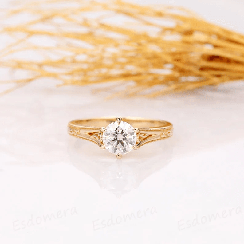 Custom Order- Solid 18k Gold 3CT Cushion Cut Moissanite Filigree Solitaire Ring