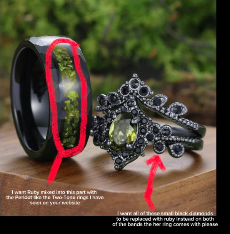 Custom Order - Peridot And Ruby Couple Rings -  Esdomera.com