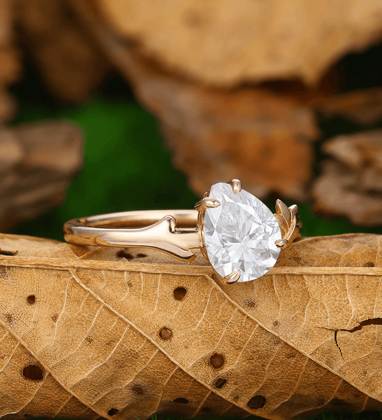 CVD Diamond Nature Inspired Leaf Pear Lab Grown Diamond Ring - Esdomera