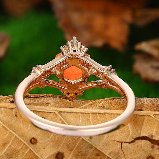 Dainty 0.8 Carat 14k Rose Gold Halo Natural Orange Sunstone Cluster Engagement Ring