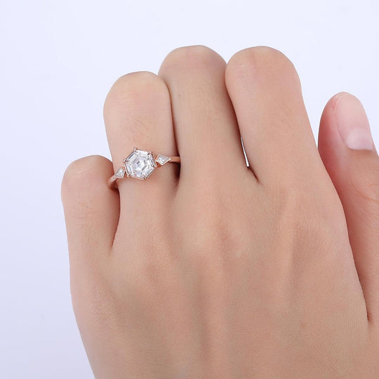 Dainty 1.35CT Hexagon Cut Moissanite Engagement Ring Bridal Ring - Esdomera