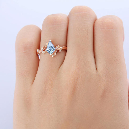 Dainty 1.35CT Kite Cut Leaf Aquamarine Ring Women Fine Ring - Esdomera