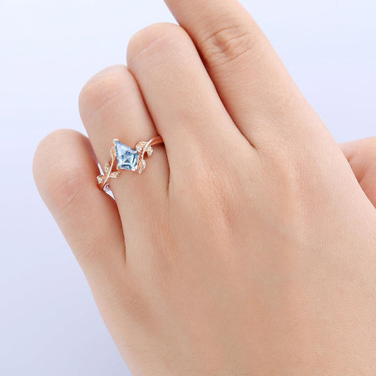 Dainty 1.35CT Kite Cut Leaf Aquamarine Ring Women Fine Ring - Esdomera