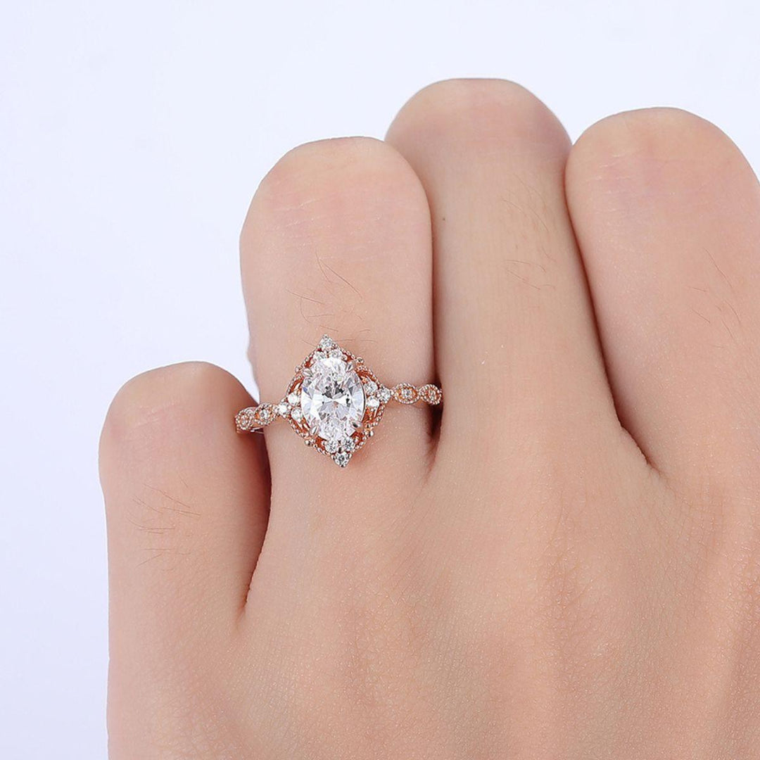 Dainty 1.5CT Oval Cut Moissanite Engagement Ring Anniversary Bridal Ring Gift - Esdomera