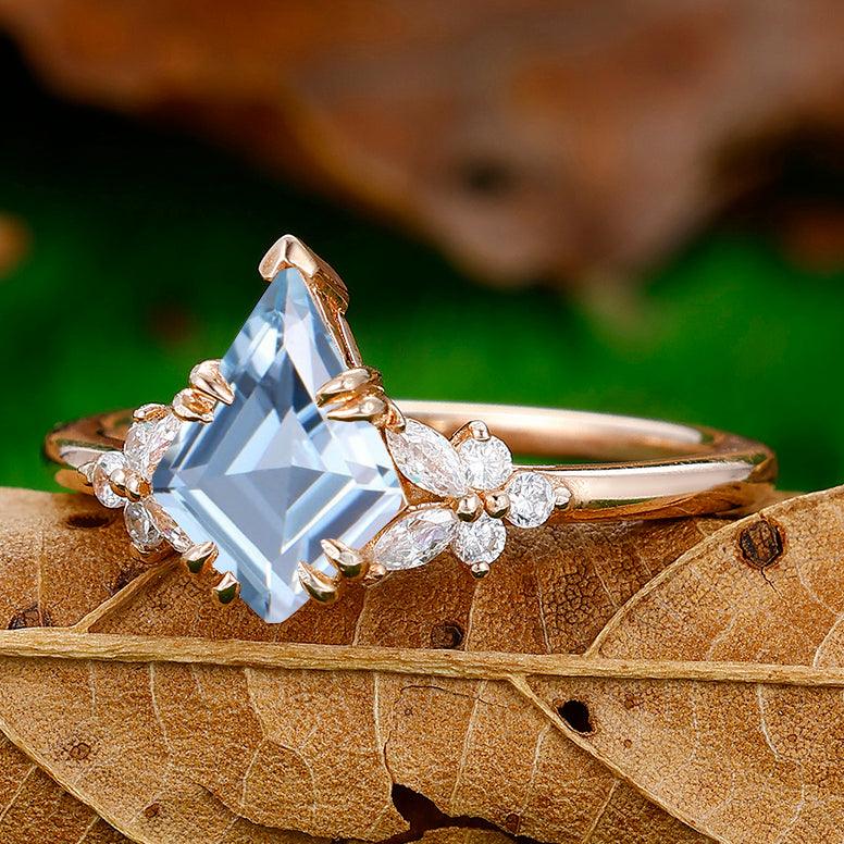 Dainty 1.8CT Kite Cut Aquamarine Engagement Ring Women Anniversary Ring - Esdomera