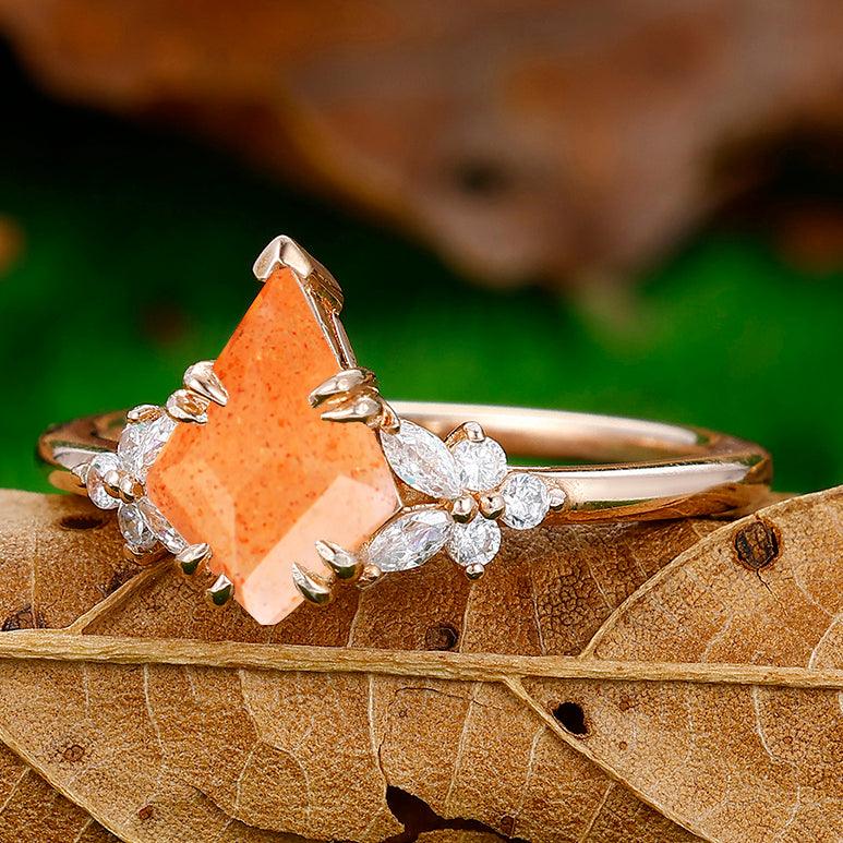 Dainty 1.8CT Kite Cut Natural Sunstone Engagement Ring Women Anniversary Ring - Esdomera