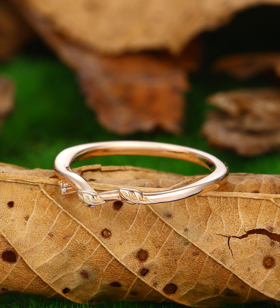 dainty moissanite bridal wedding anniversary band art deco leaf promise ring - Esdomera