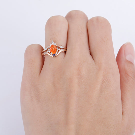 Dainty Orange Sunstone Engagement Rings Set Promise Women Fine Ring - Esdomera