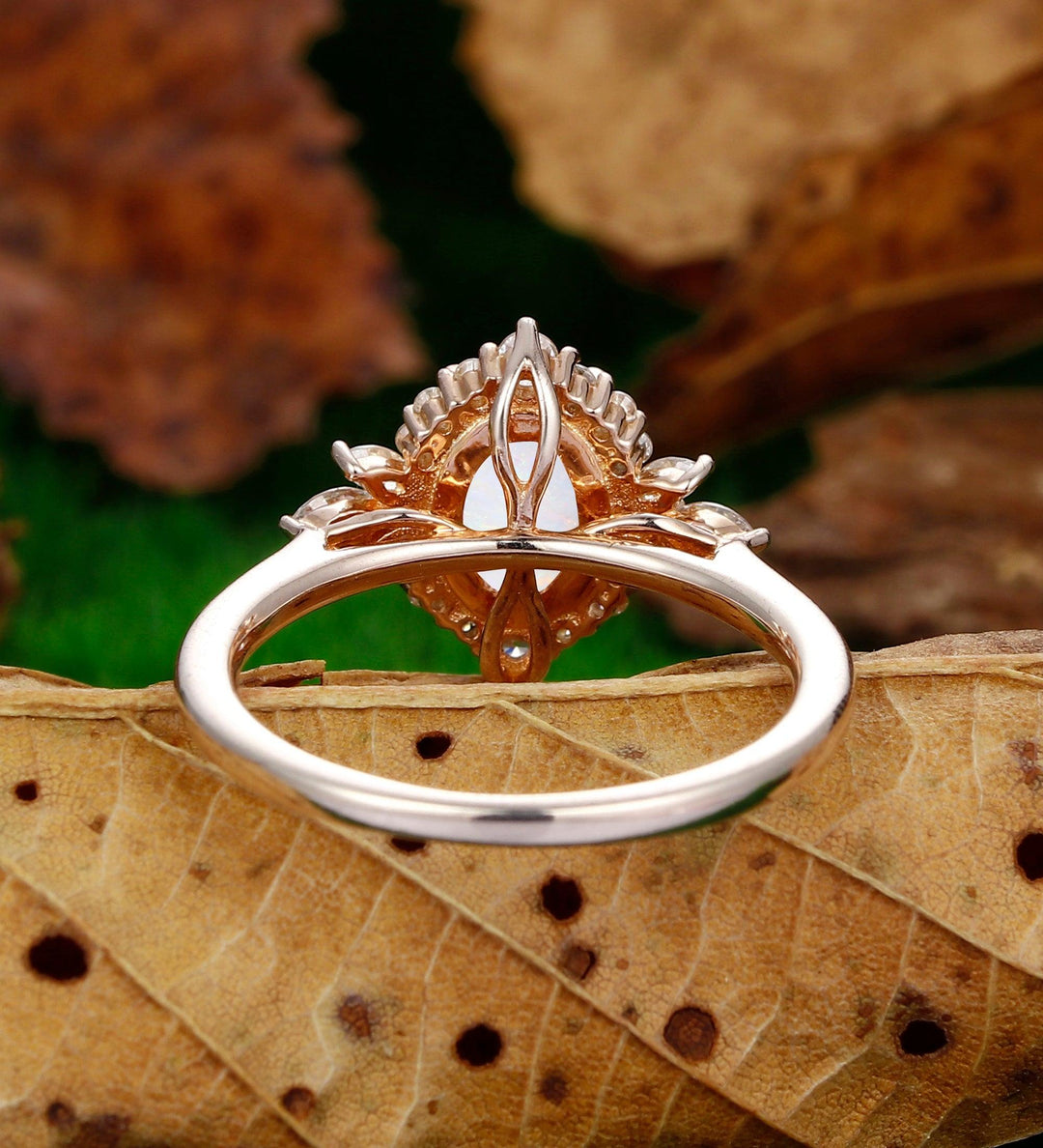 Dainty Oval Cut 1.5CT Opal Engagement Ring Milgrain Halo Moissanite Bridal Anniversary Ring - Esdomera