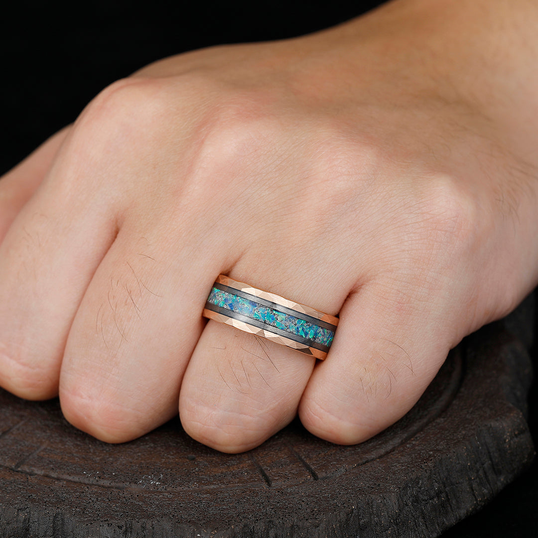 Dainty Peacock Green Opal Foliage Couple Rings Set Oceans Promise Tungsten His And Hers Wedding Rings - Esdomera