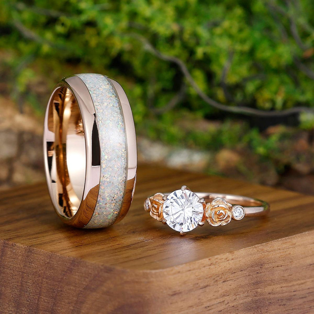 Rose Gold Yellow Gold Diamond Cut Tungsten Ring Brilliant Round