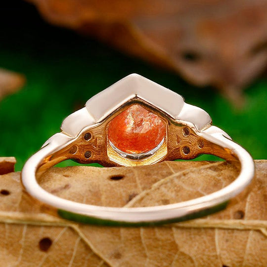 Dainty Round Cut Natural Sunstone Engagement Ring Anniversary Bridal Ring Gift - Esdomera