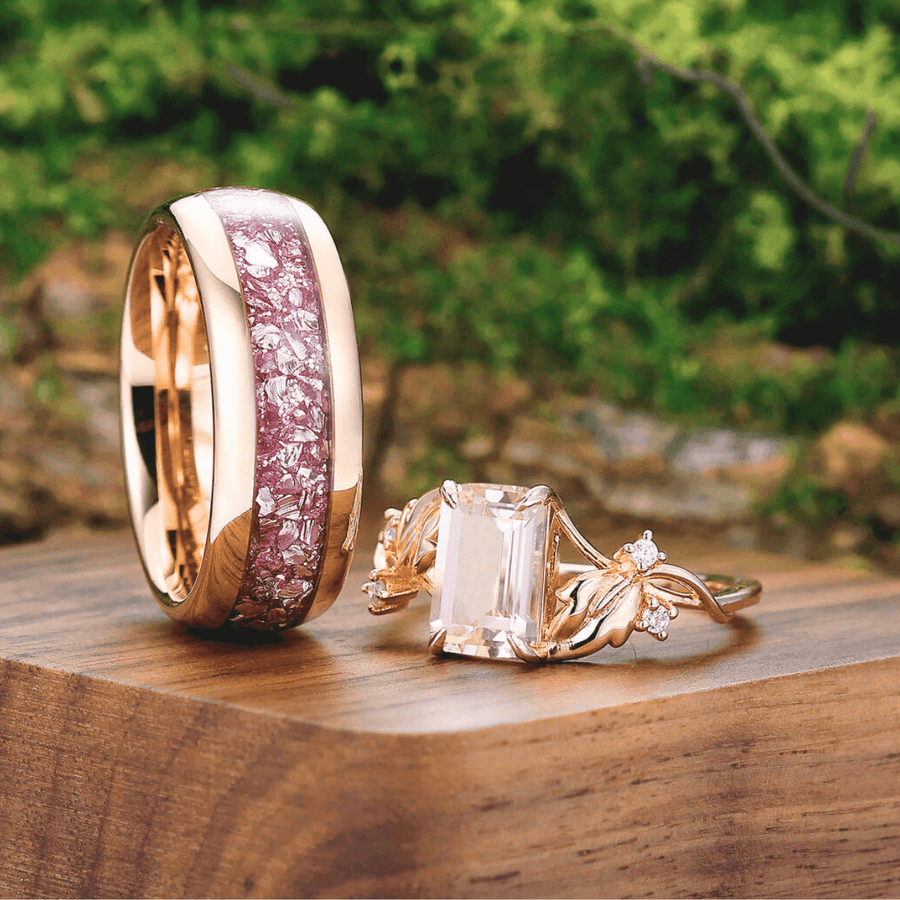 Dainty Vine 2.5CT Pink Morganite Couples Ring Matching Engagement and Wedding Rings - Esdomera