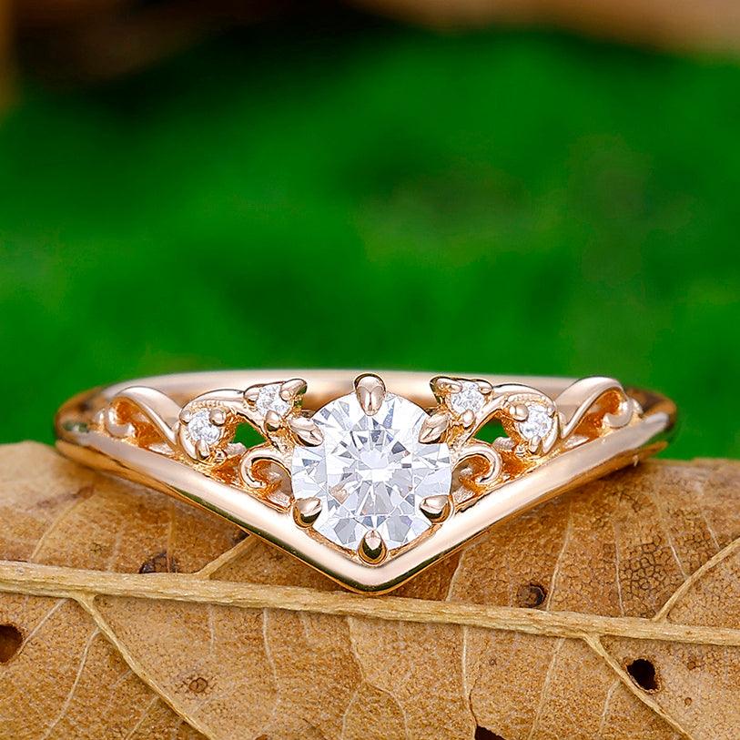 Dainty Vines Flower Branches Moissanite Engagement Ring For Unique Wedding Gift - Esdomera